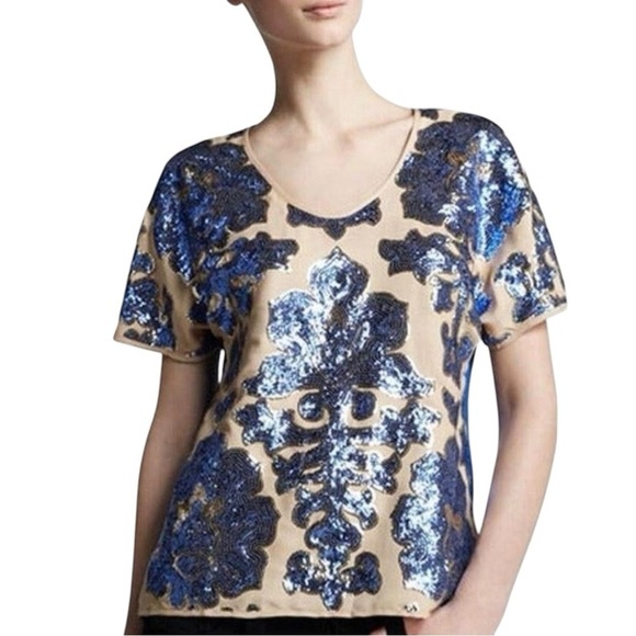 Neiman Marcus Tops - Newman Marcus Tracy Reese For Target Blue And Tan Sequin Top